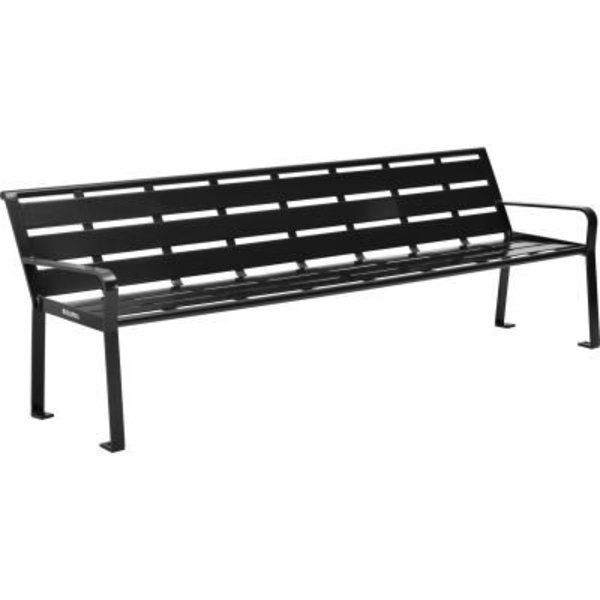 Hangzhou Zhouxu Trading Co.- Shanghai Global Industrial 8' Outdoor Horizontal Steel Slat Park Bench w/ Back, Black 436976BK